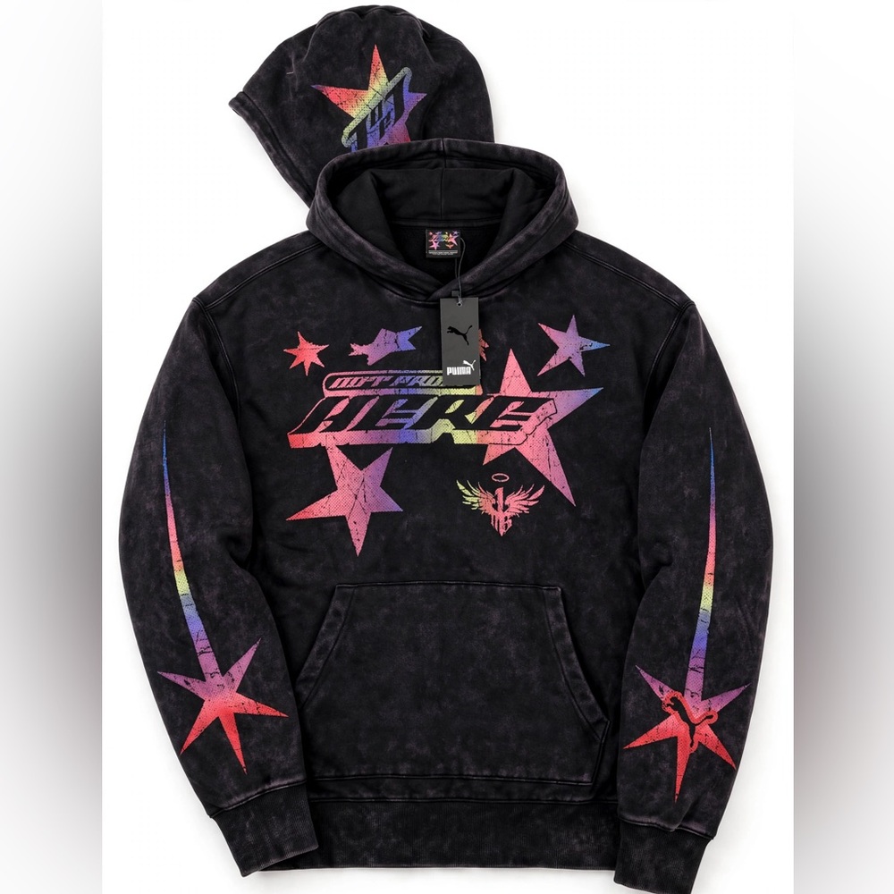 Puma Black Kids Hoodie with Rainbow Star Graphic